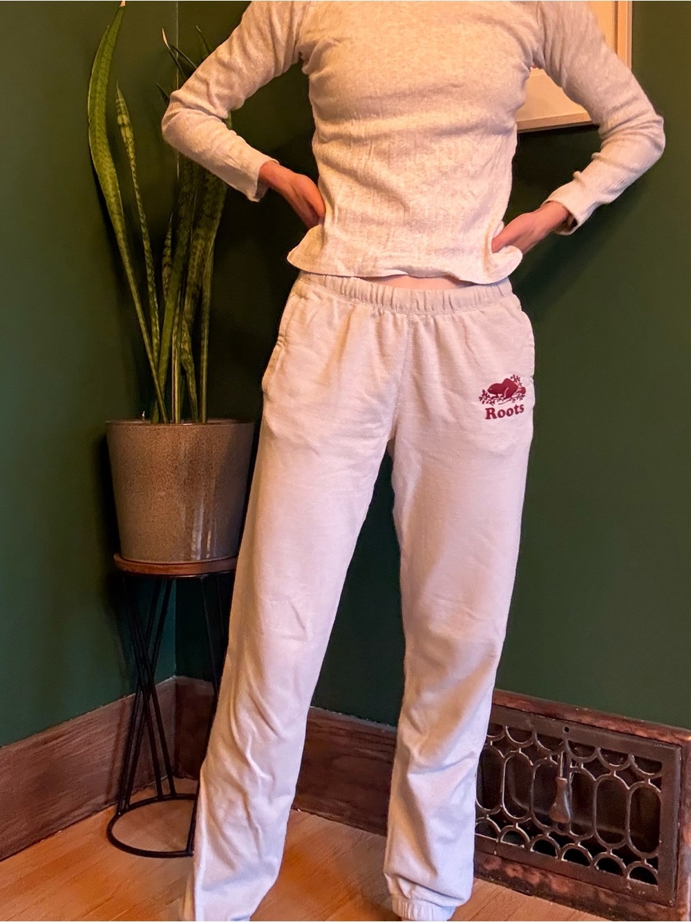 Roots Light Gray Sweatpants with Maroon Logo
